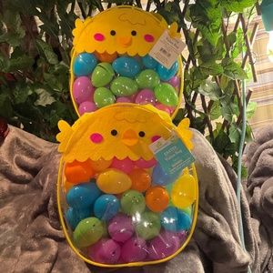 2 New Zippered Chick Easter Egg Value Bags  - 2 Bags & 80 Plastic Eggs